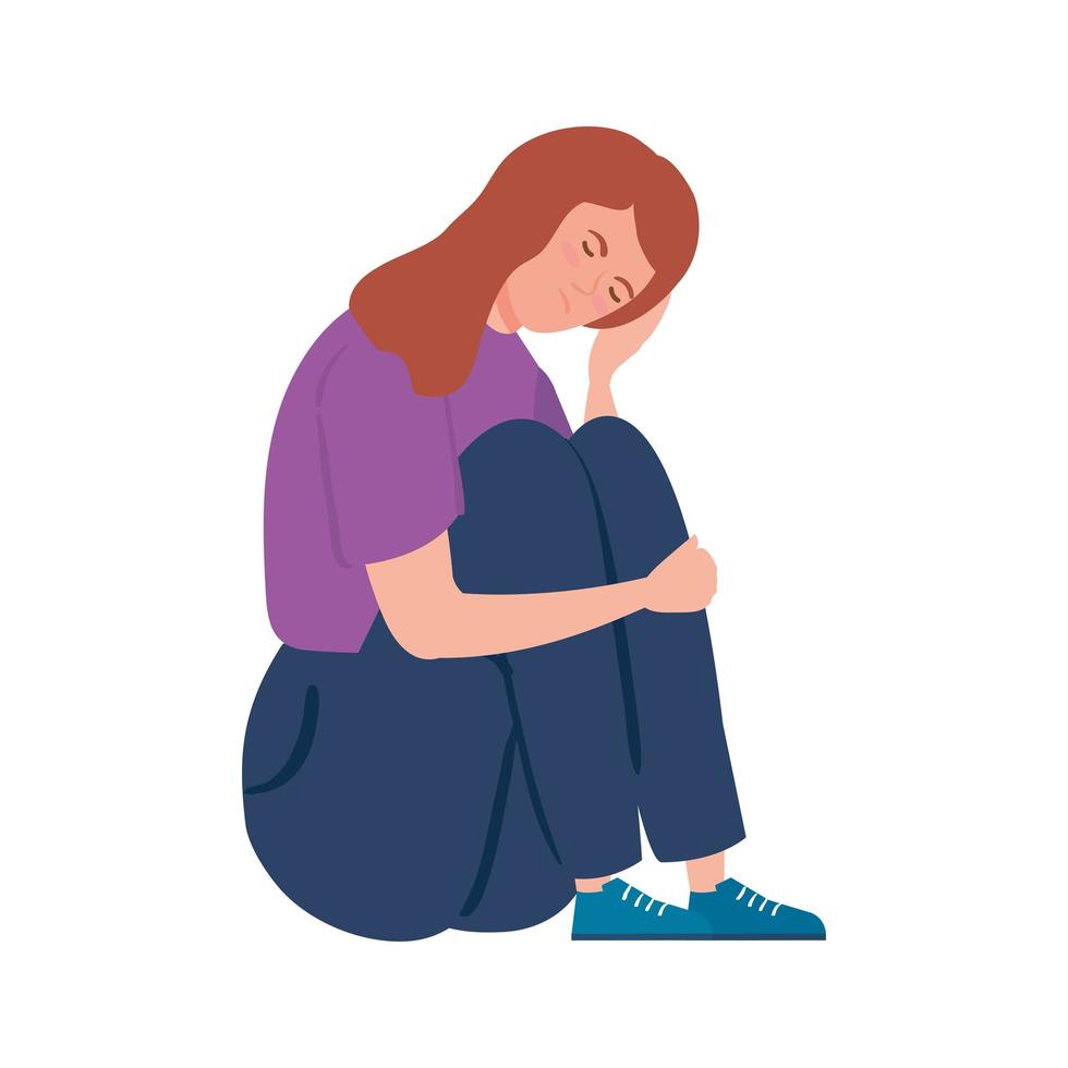 woman sitting with stress attack isolated icon vector