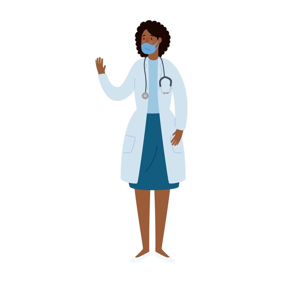 doctor female afro with face mask isolated icon vector