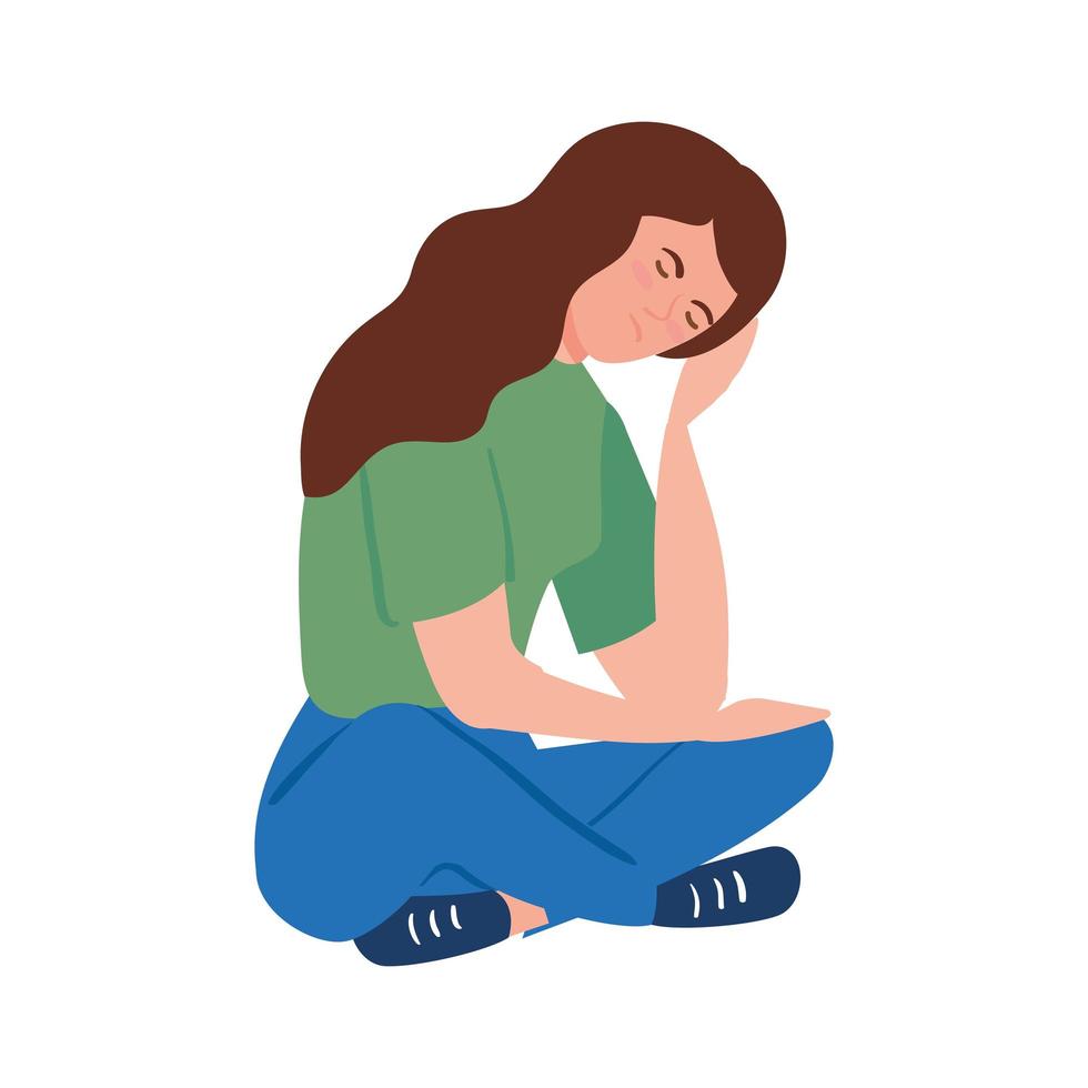 woman sitting with stress attack isolated icon vector