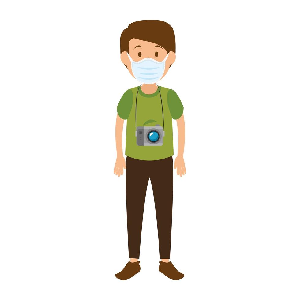 man using face mask with camera isolated icon vector