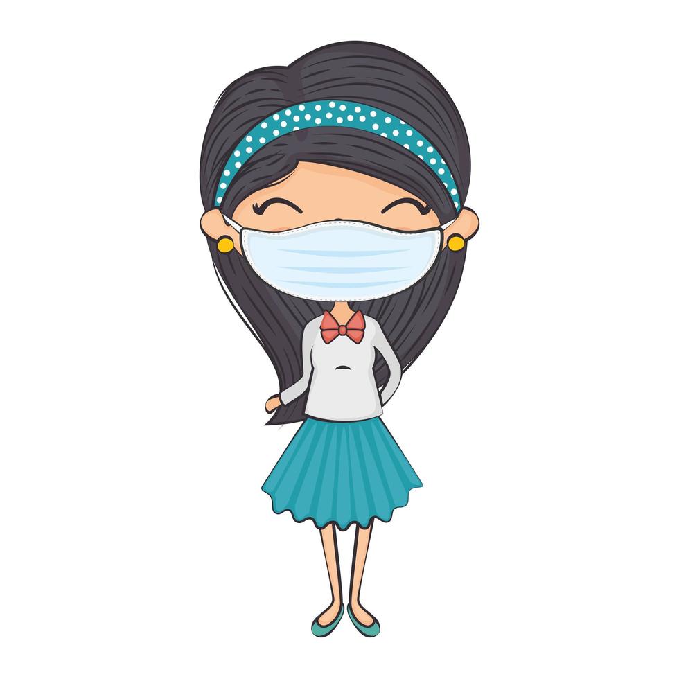 cute girl with face mask isolated icon vector