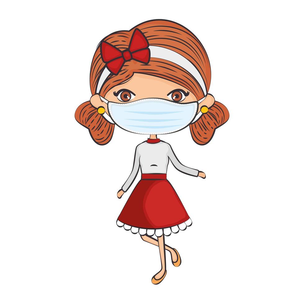 cute girl with face mask isolated icon vector