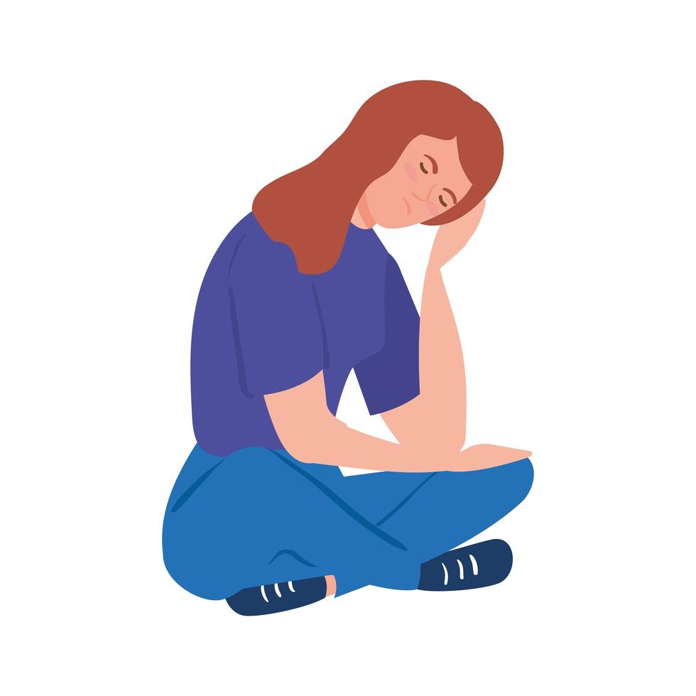 woman sitting with stress attack isolated icon vector