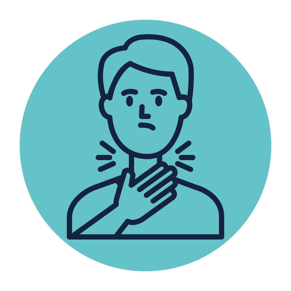 man with sore throat in frame circular vector