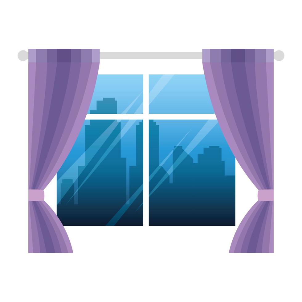 Ventanas de cristal de la casa con cortinas icono aislado vector