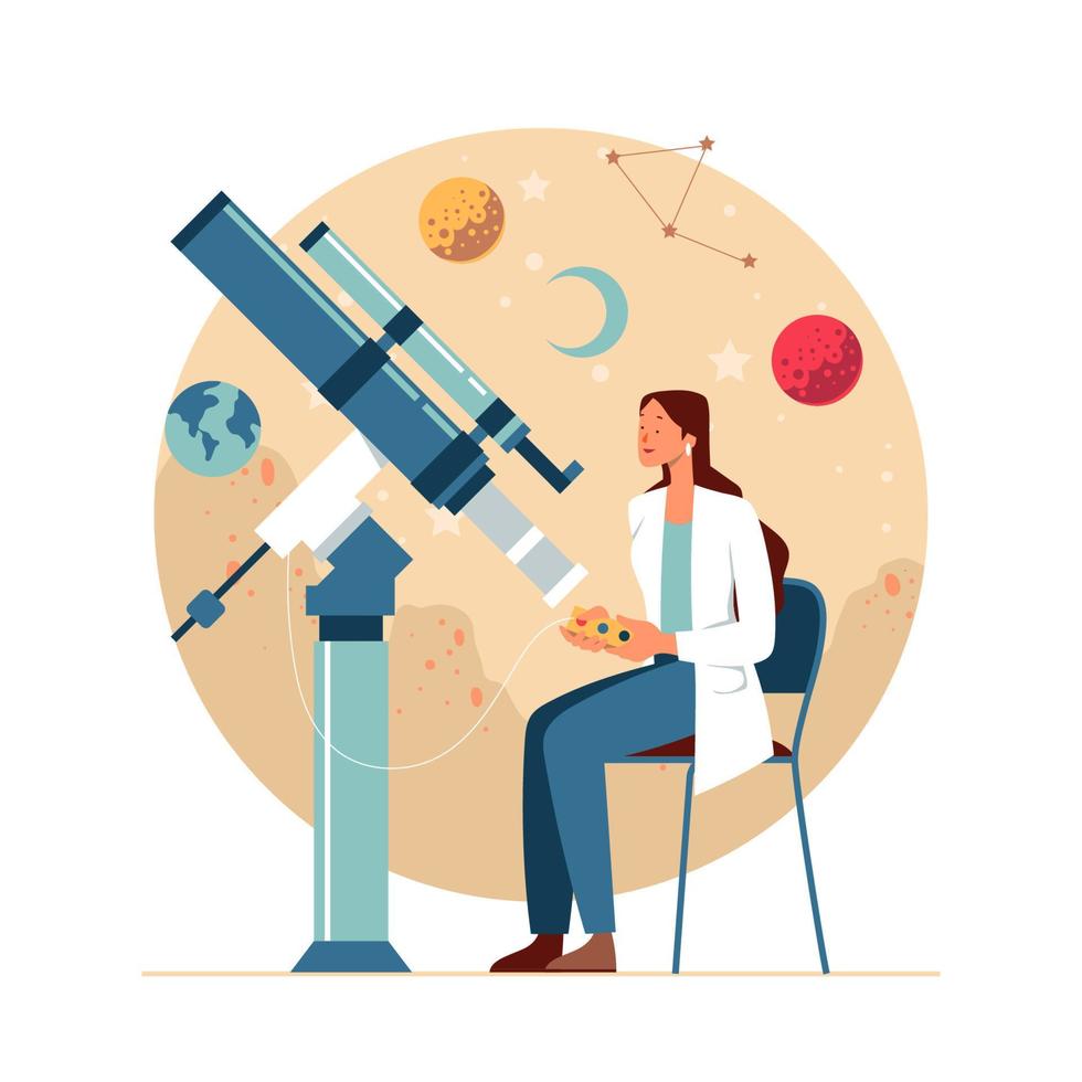 concepto de científico astrónomo femenino vector