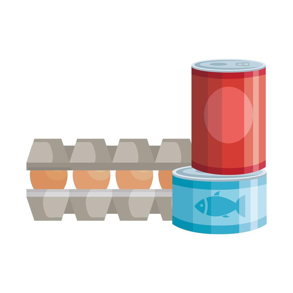 set eggs in package cardboard with food in can vector
