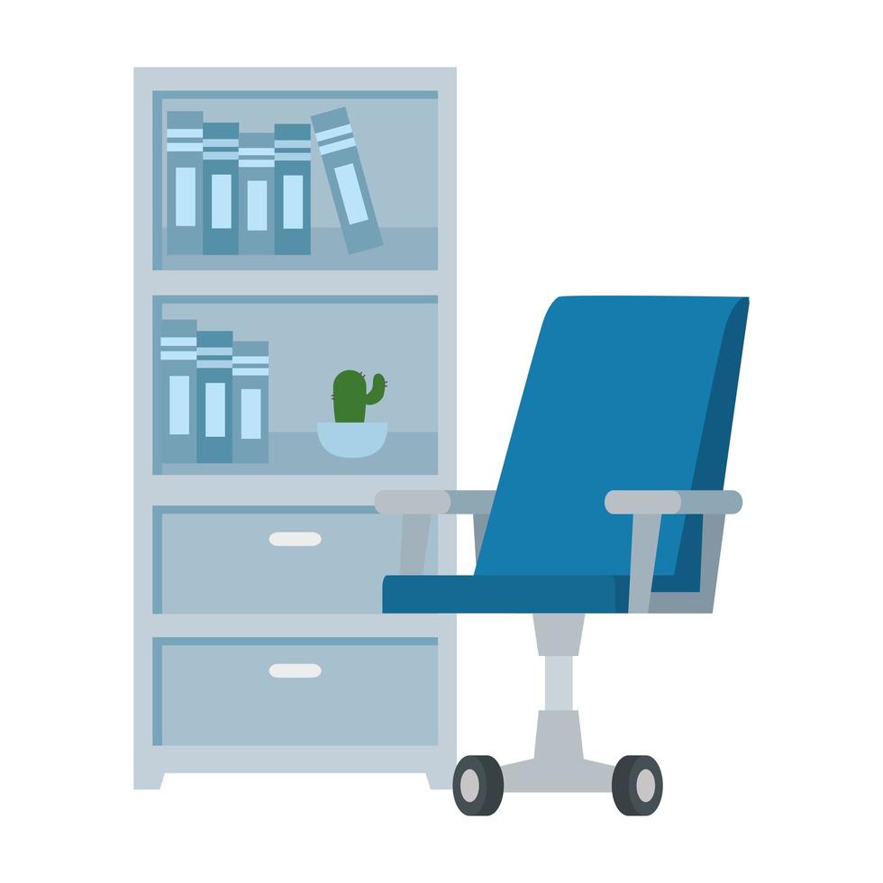 drawer furniture with books and chair office vector