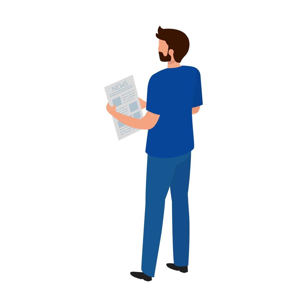 young man of back with newspaper vector