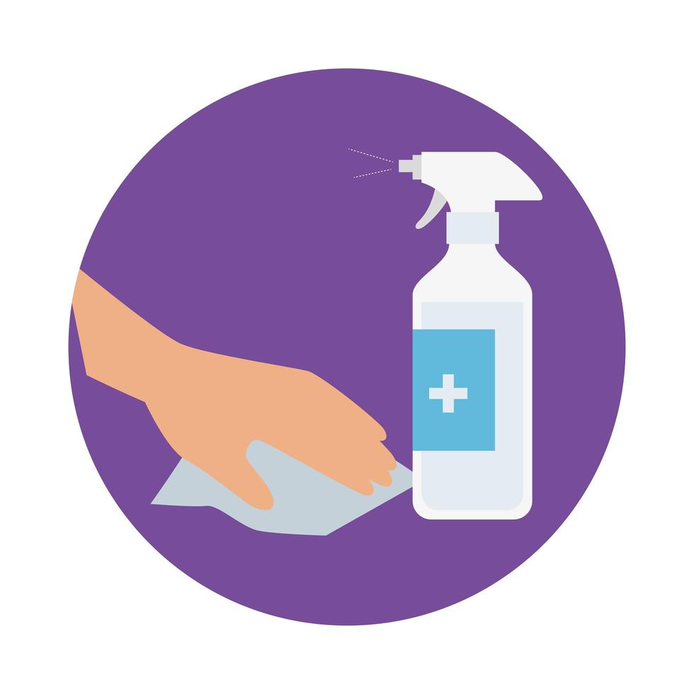 surface cleaning with spray bottle prevention covid 19 vector