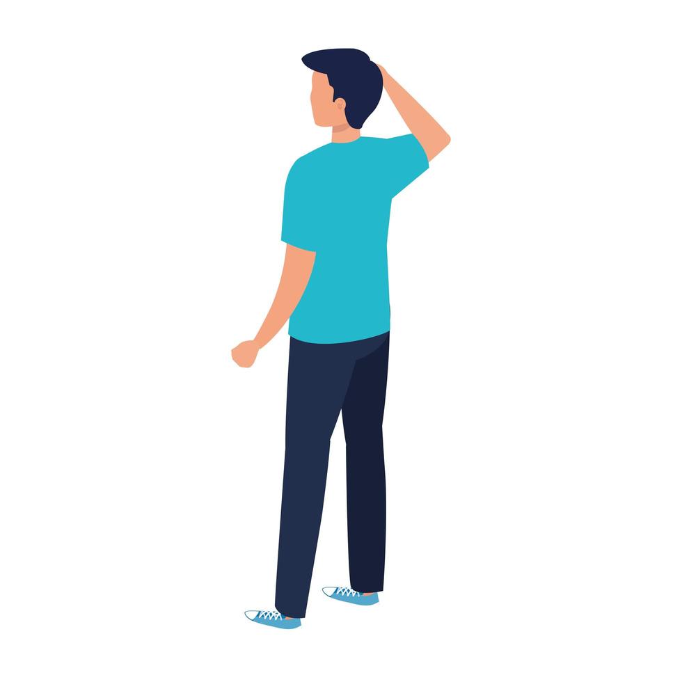 young man of back isolated icon vector