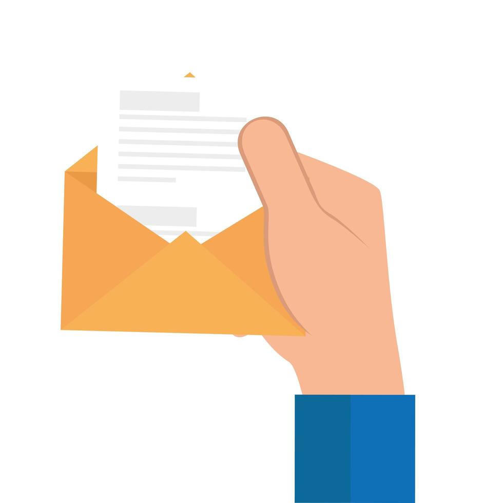 hand with envelope open with paper isolated icon vector