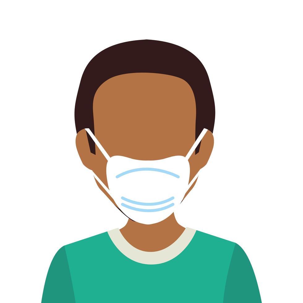 young man afro with face mask isolated icon vector