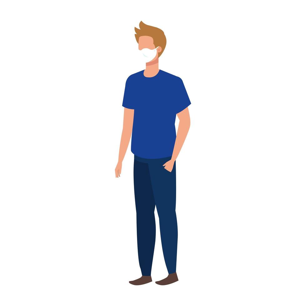 Hombre joven con mascarilla icono aislado vector