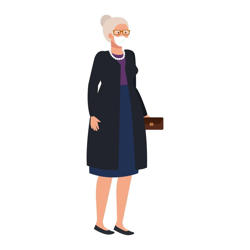 old woman with face mask isolated icon vector