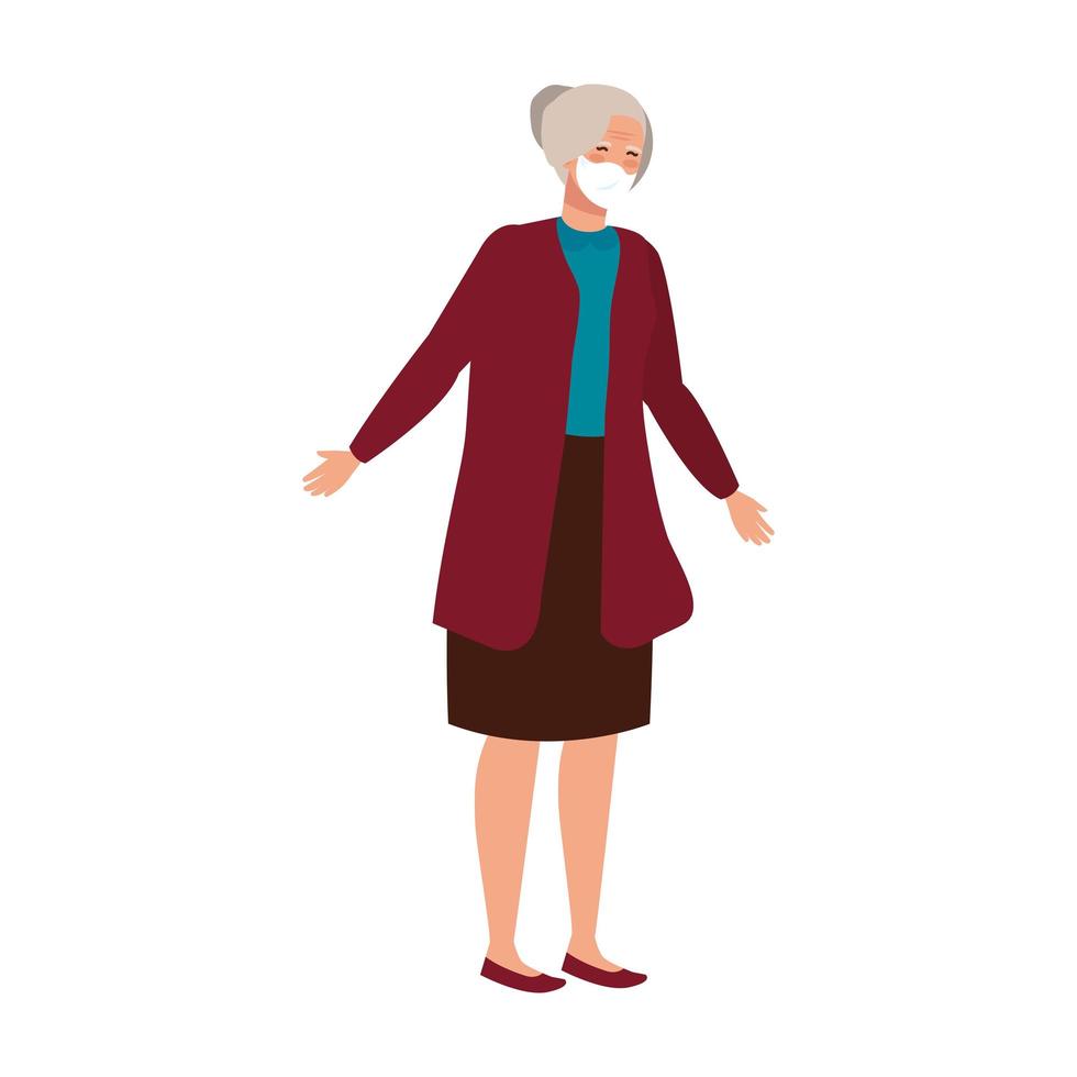 old woman with face mask isolated icon vector