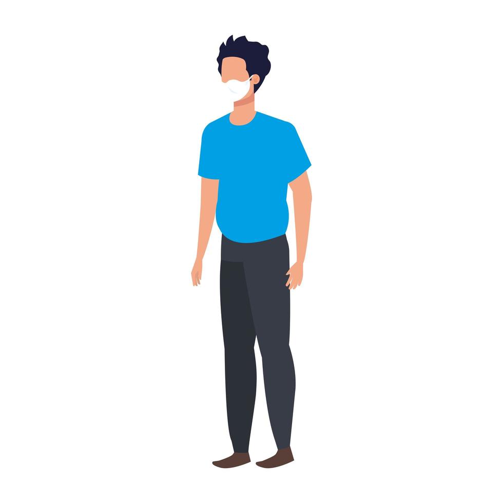 Hombre joven con mascarilla icono aislado vector