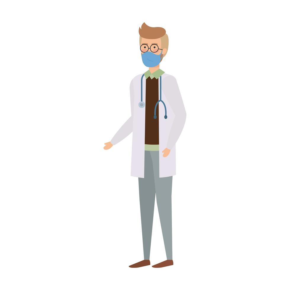 doctor male with face mask isolated icon vector
