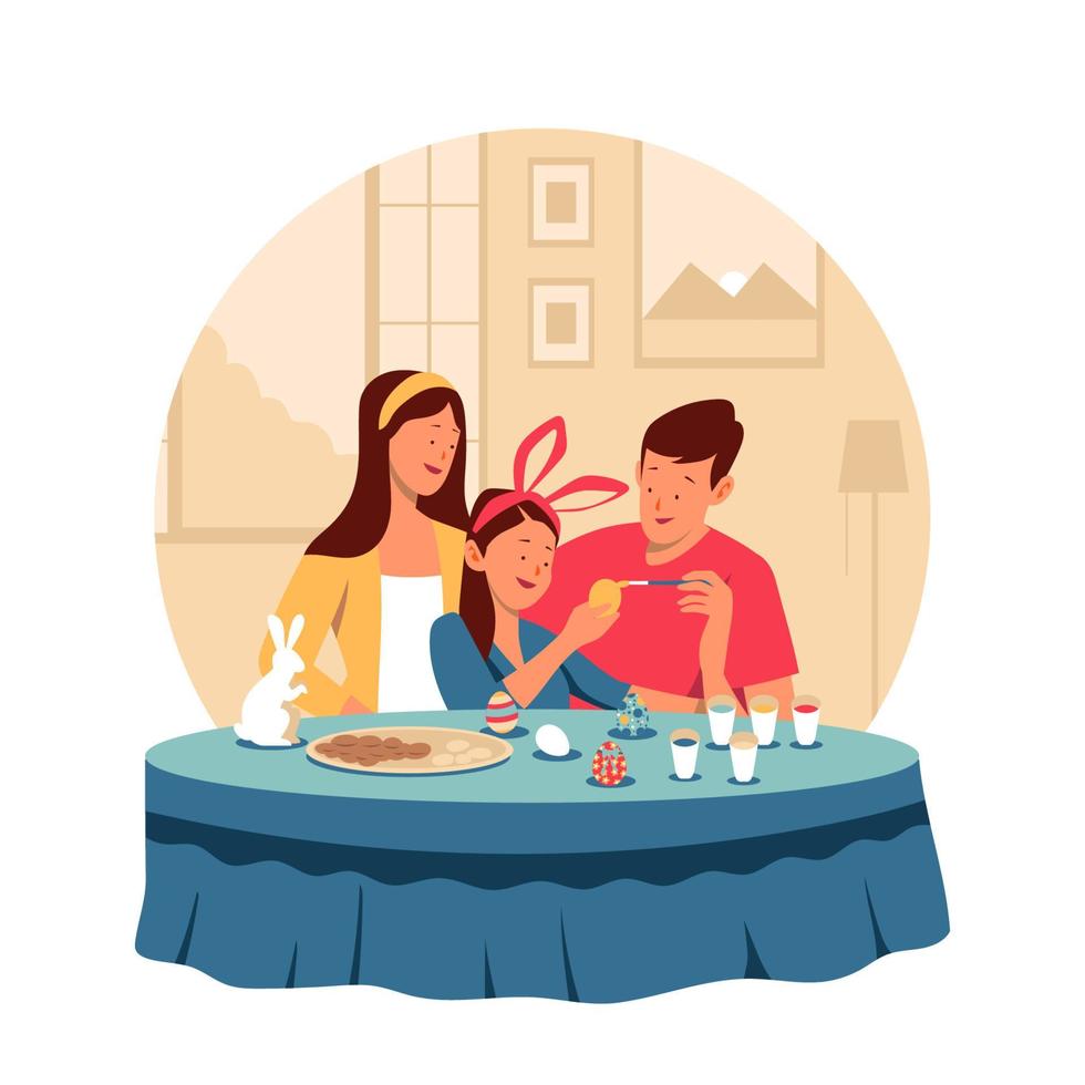 Family Decorating Easter Egg vector