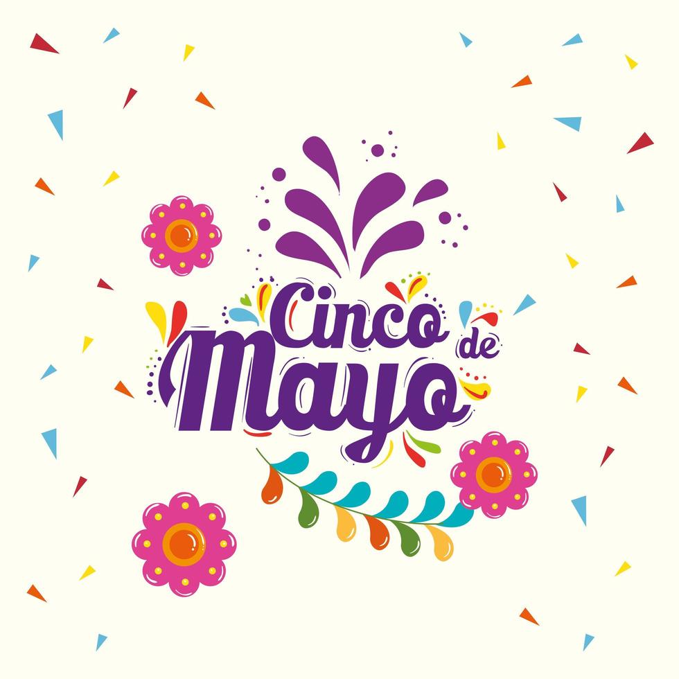 flores mexicanas y confeti de diseño vectorial cinco de mayo vector