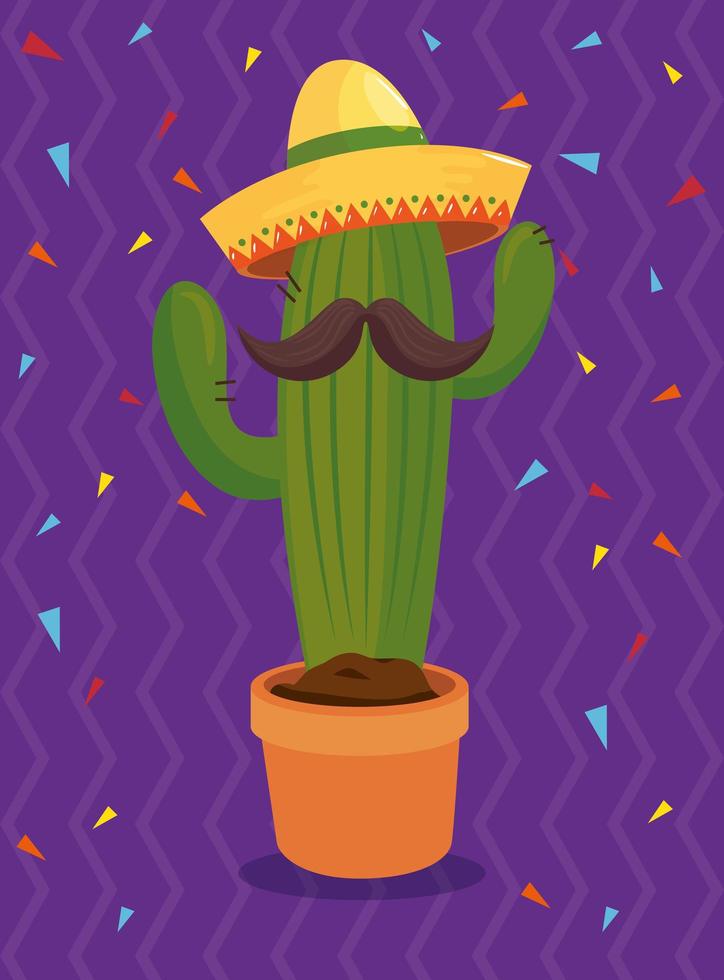 Mexican cactus with hat and mustache vector design