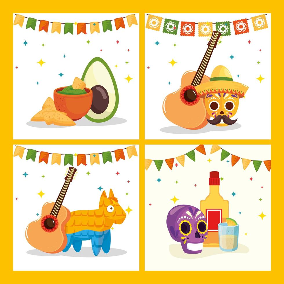 Mexican icons inside frames vector design