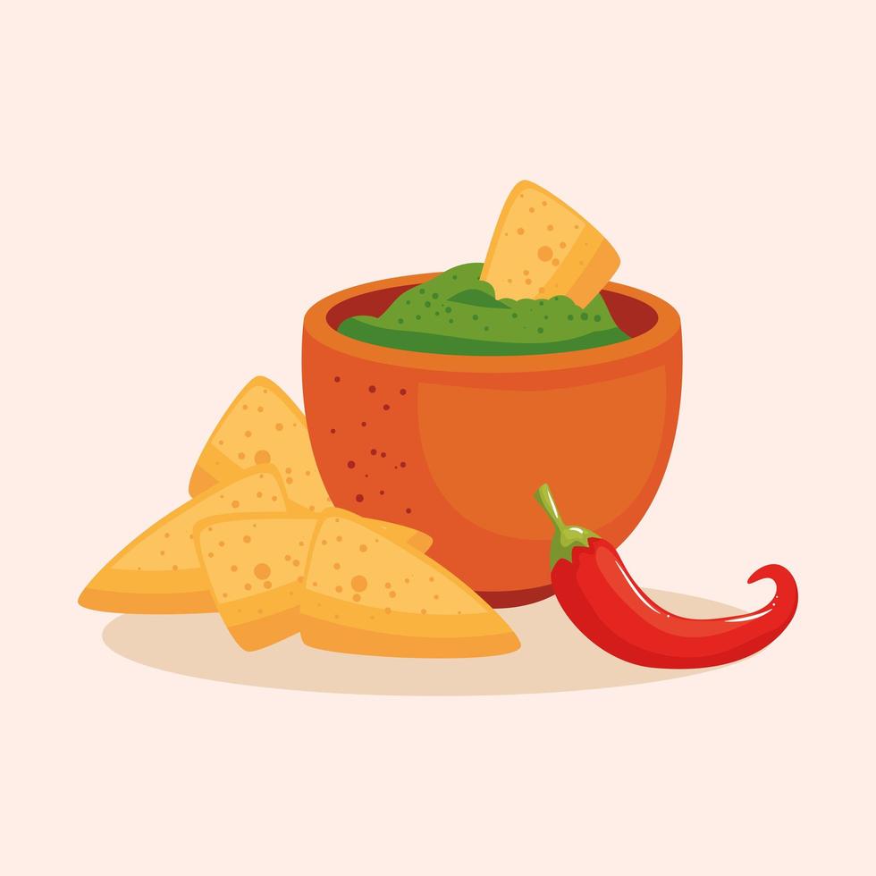 tazón de fuente mexicano nachos y diseño vectorial de chili vector
