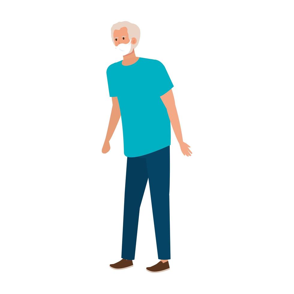 old man with face mask isolated icon vector