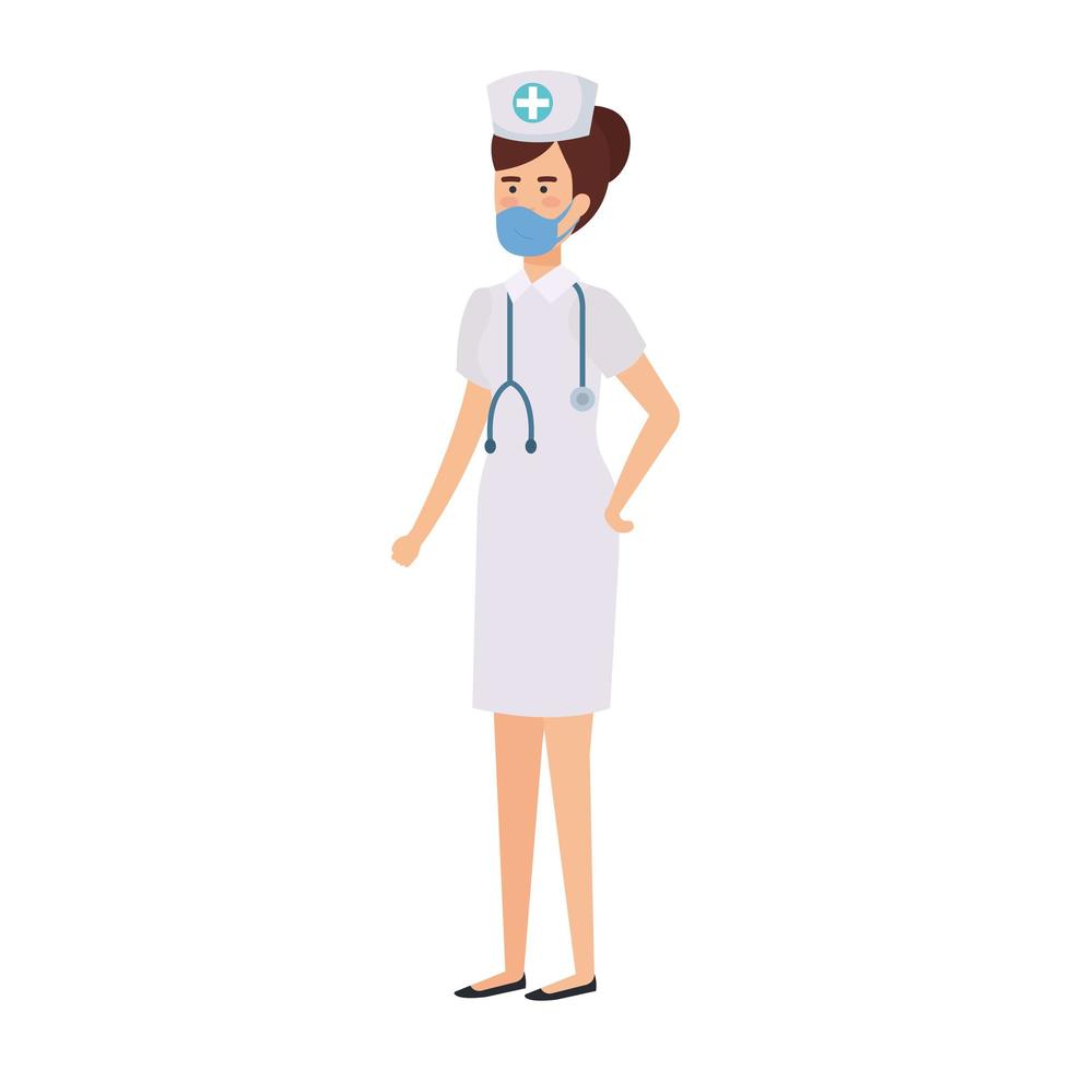 Enfermera con mascarilla icono aislado vector