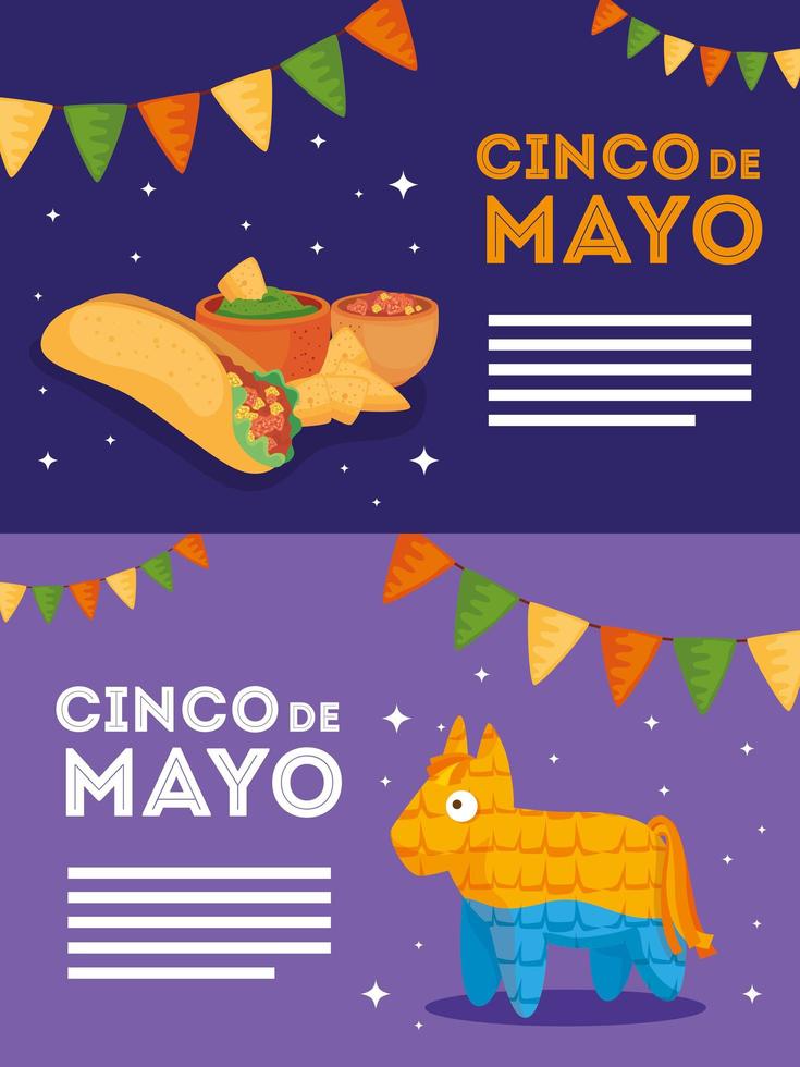 Mexican pinata burrito bowl and nachos of Cinco de mayo vector design