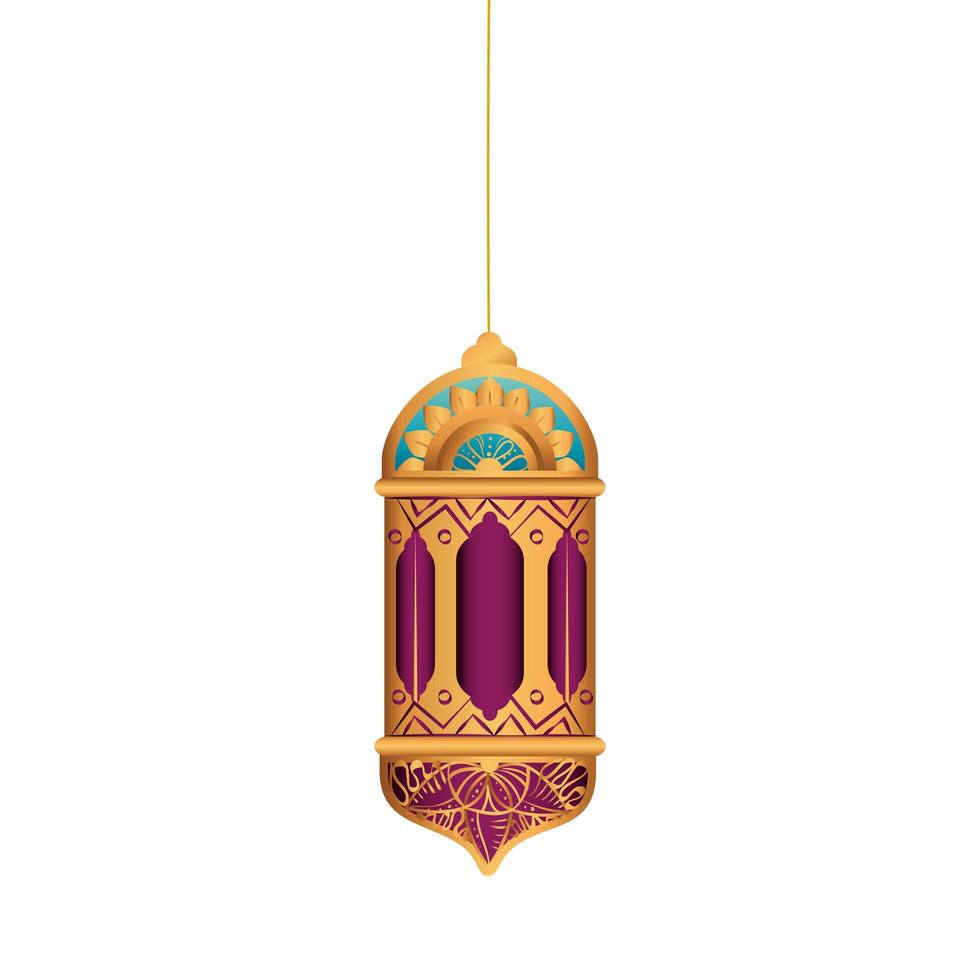 Isolated hanging purple and gold lantern vector design