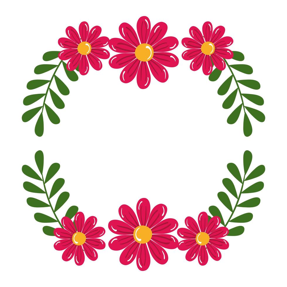 Isolated pink flowers with leaves circle vector design