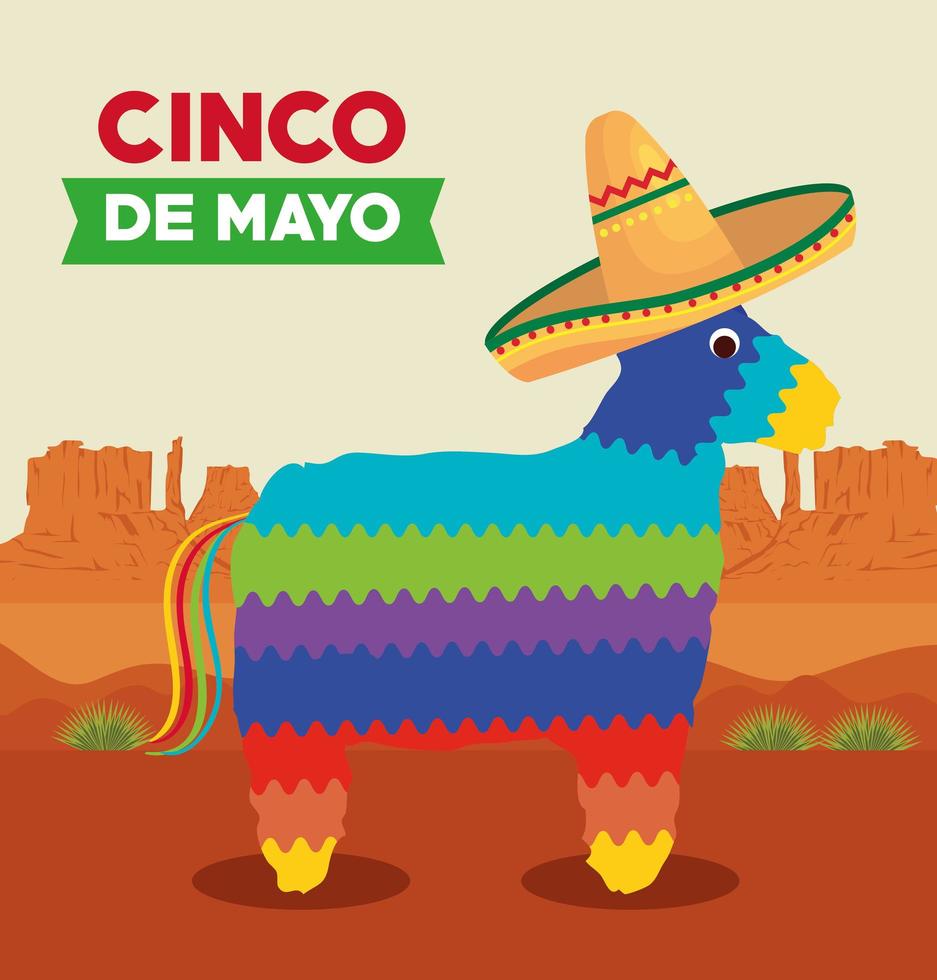 Mexican pinata with hat of Cinco de mayo vector design