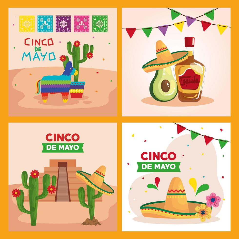 conjunto de iconos mexicanos de diseño vectorial cinco de mayo vector