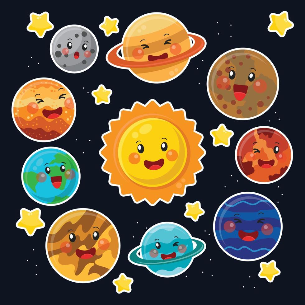 Sticker Collection of Cute Celestial Bodies vector