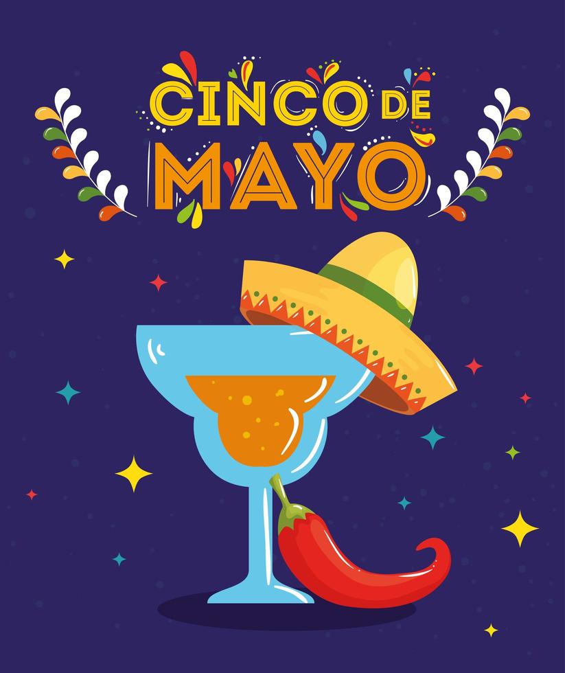 Mexican cocktail with chilli of Cinco de mayo vector design