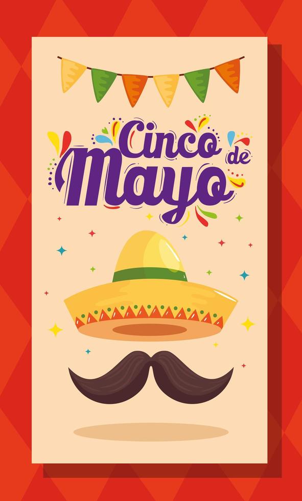 sombrero mexicano y bigote de cinco de mayo diseño vectorial vector