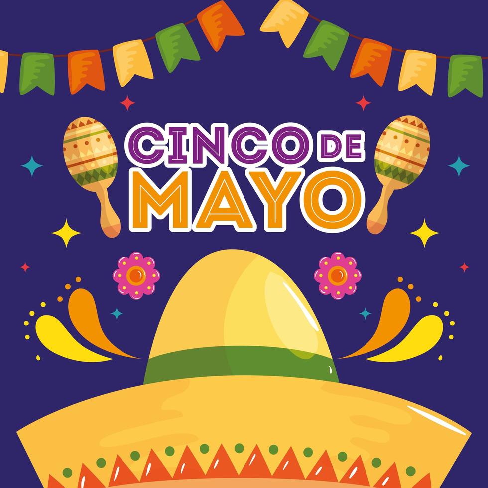 sombrero mexicano y maracas de cinco de mayo diseño vectorial vector