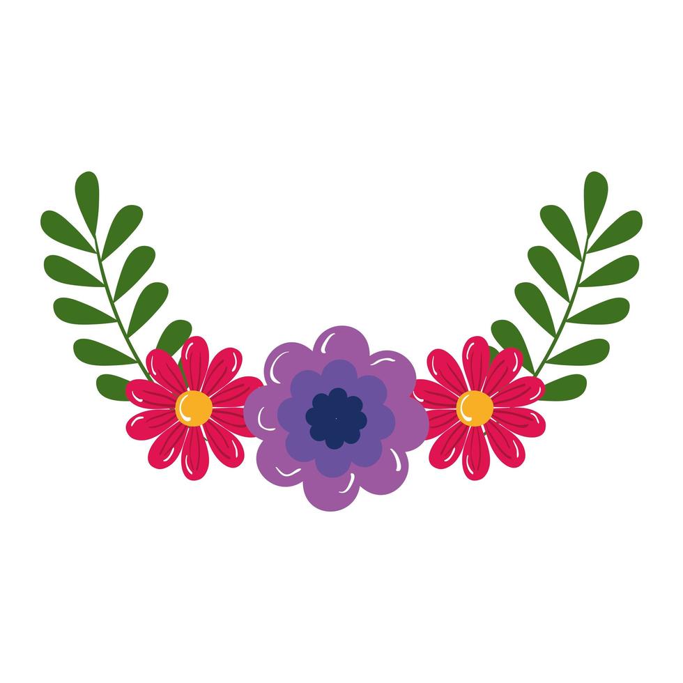 flores aisladas con hojas de diseño vectorial vector