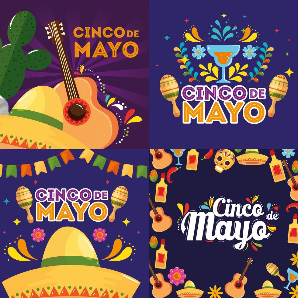iconos mexicanos de cinco de mayo diseño vectorial vector
