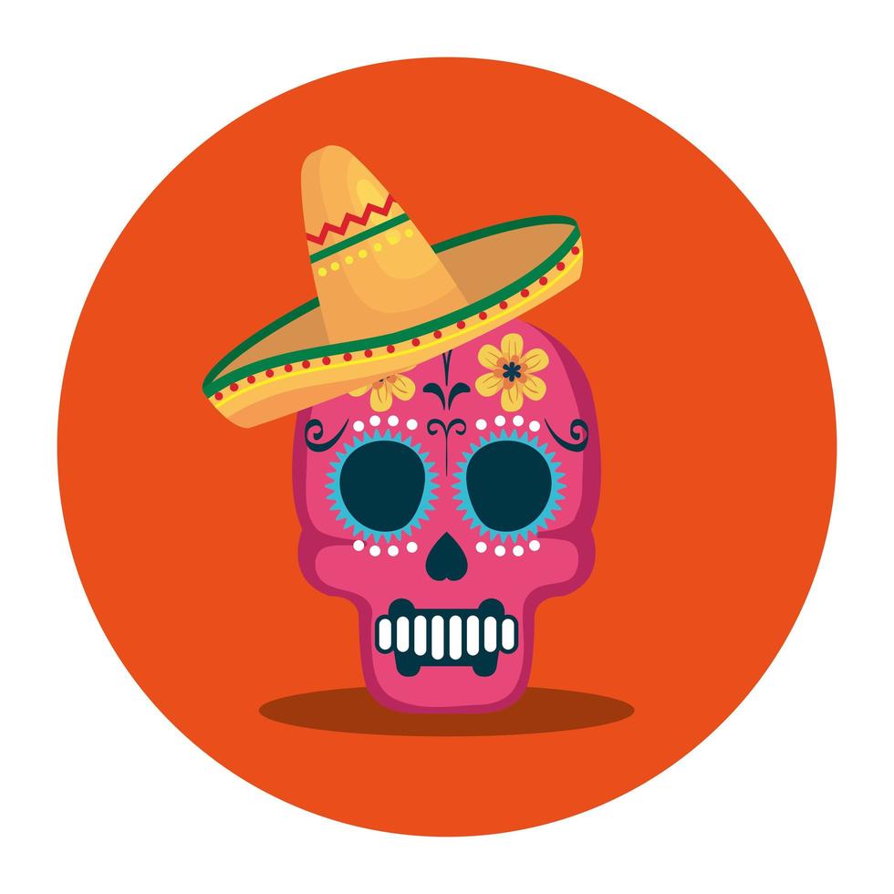 calavera mexicana con diseño de vector de sombrero