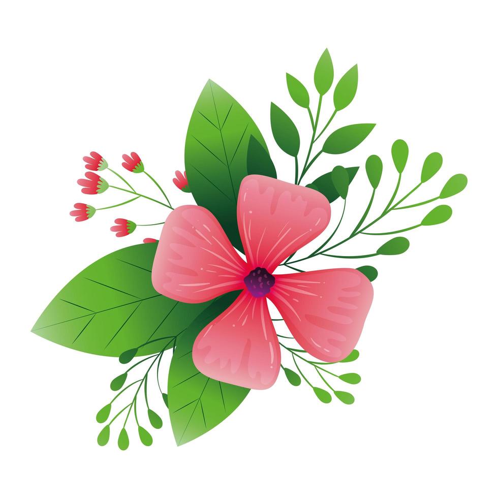 cute flower pink color with branches and leafs vector