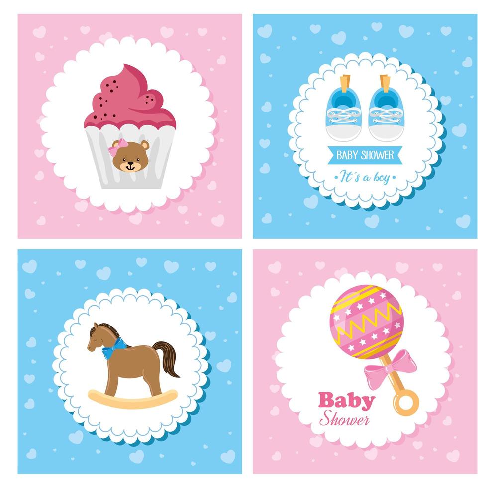 set poster of baby with cute decoration vector