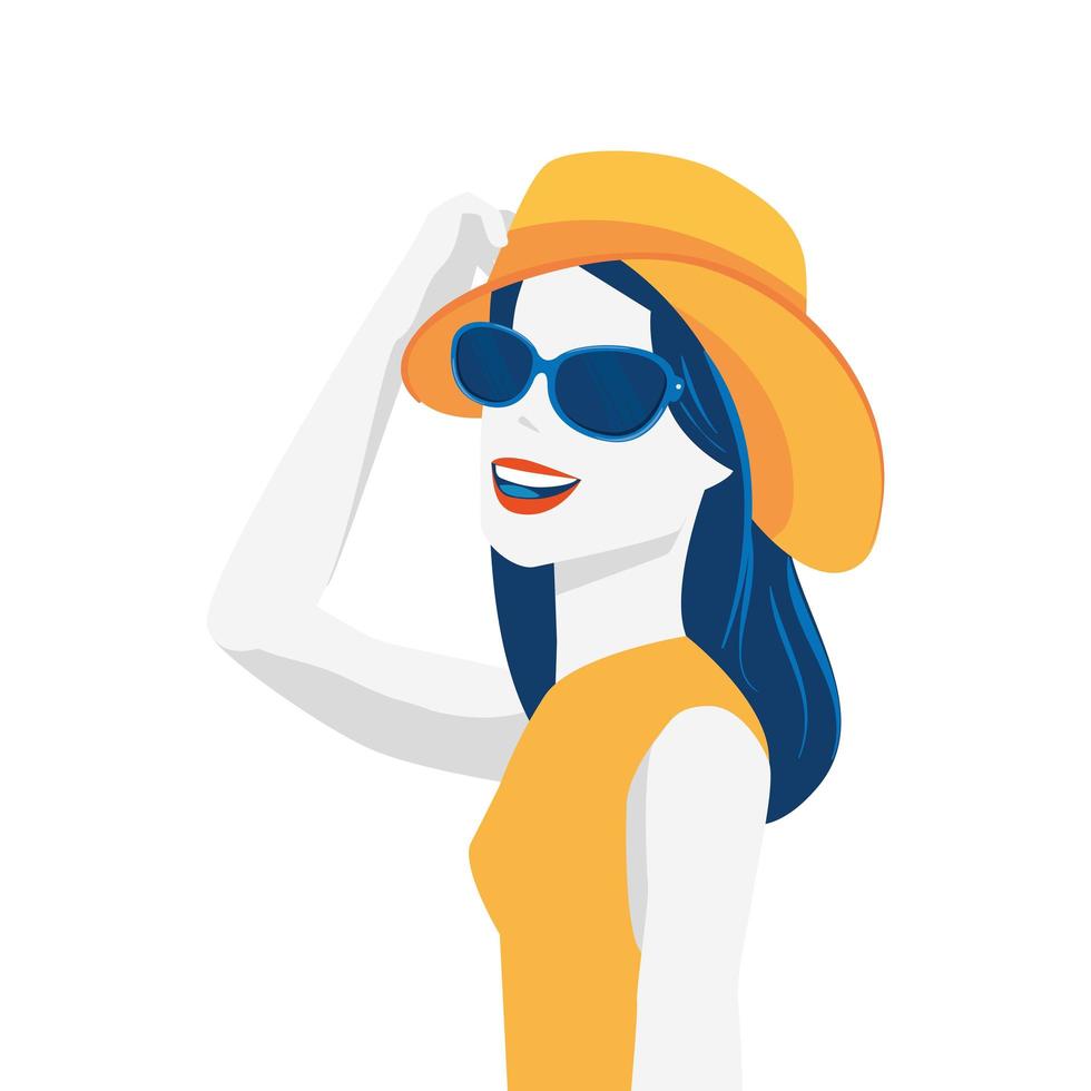 hermosa mujer con sombrero de verano y gafas de sol vector