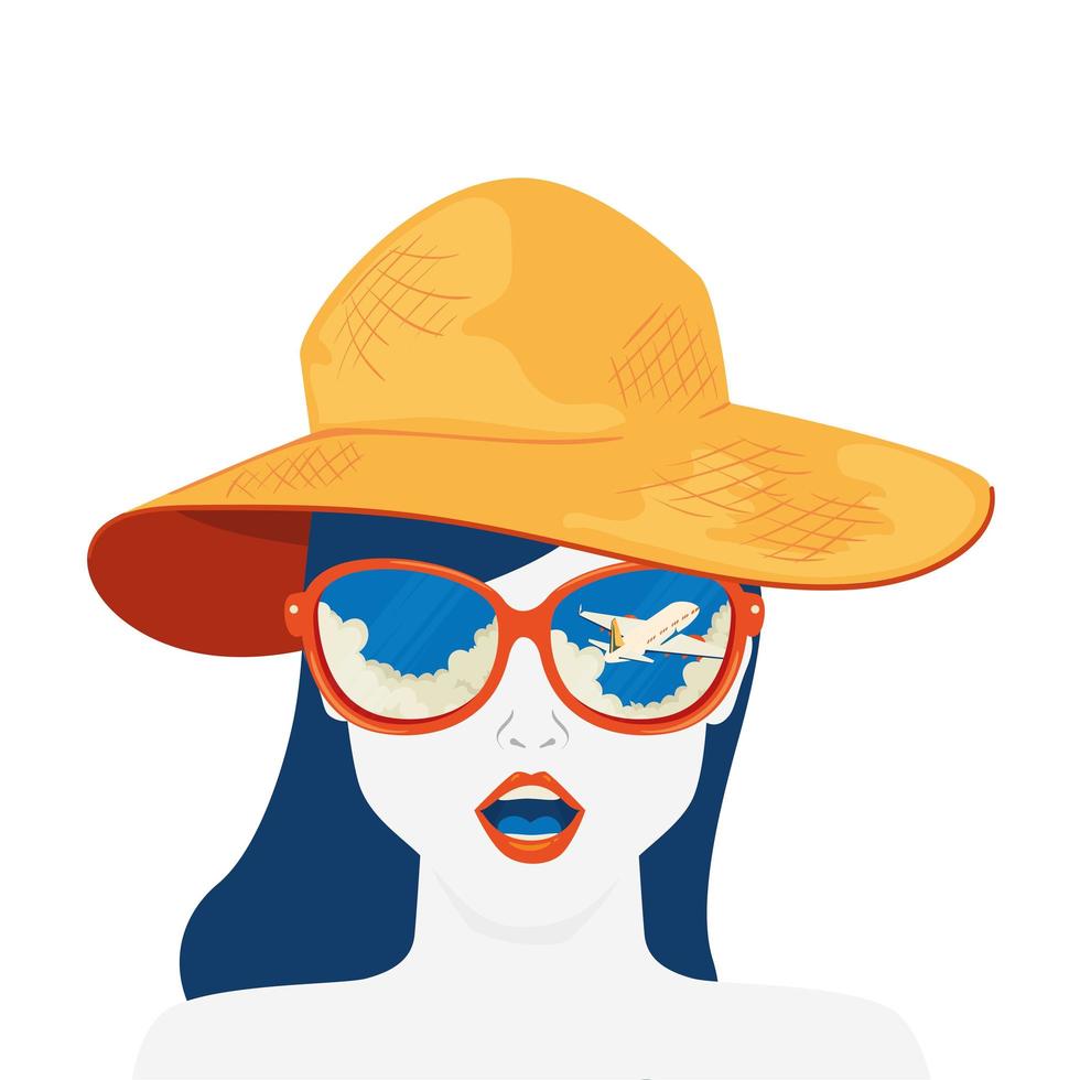 rostro de mujer con sombrero de verano y gafas de sol vector