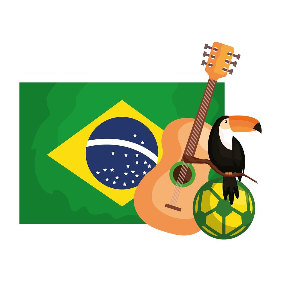 tucán e iconos con bandera de brasil vector