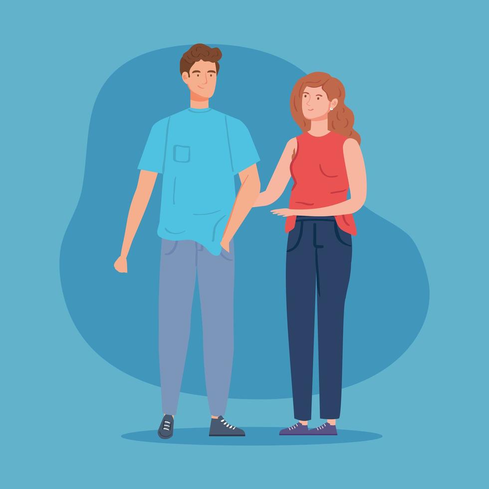 young couple avatar character icon vector