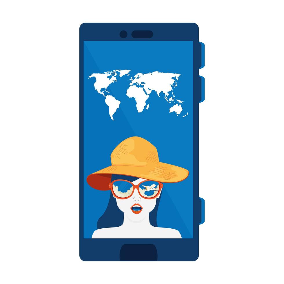 smartphone with woman in screen and app travel vector