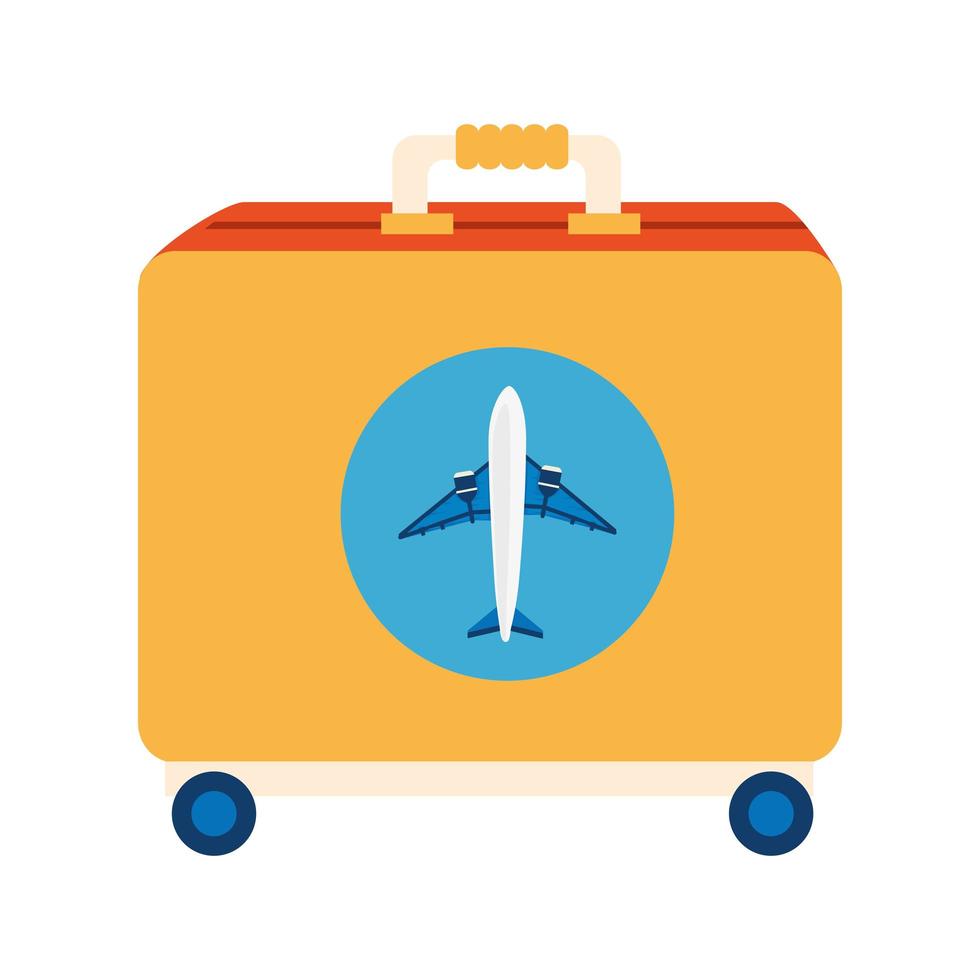 wheeled suitcase with airplane isolated icon vector