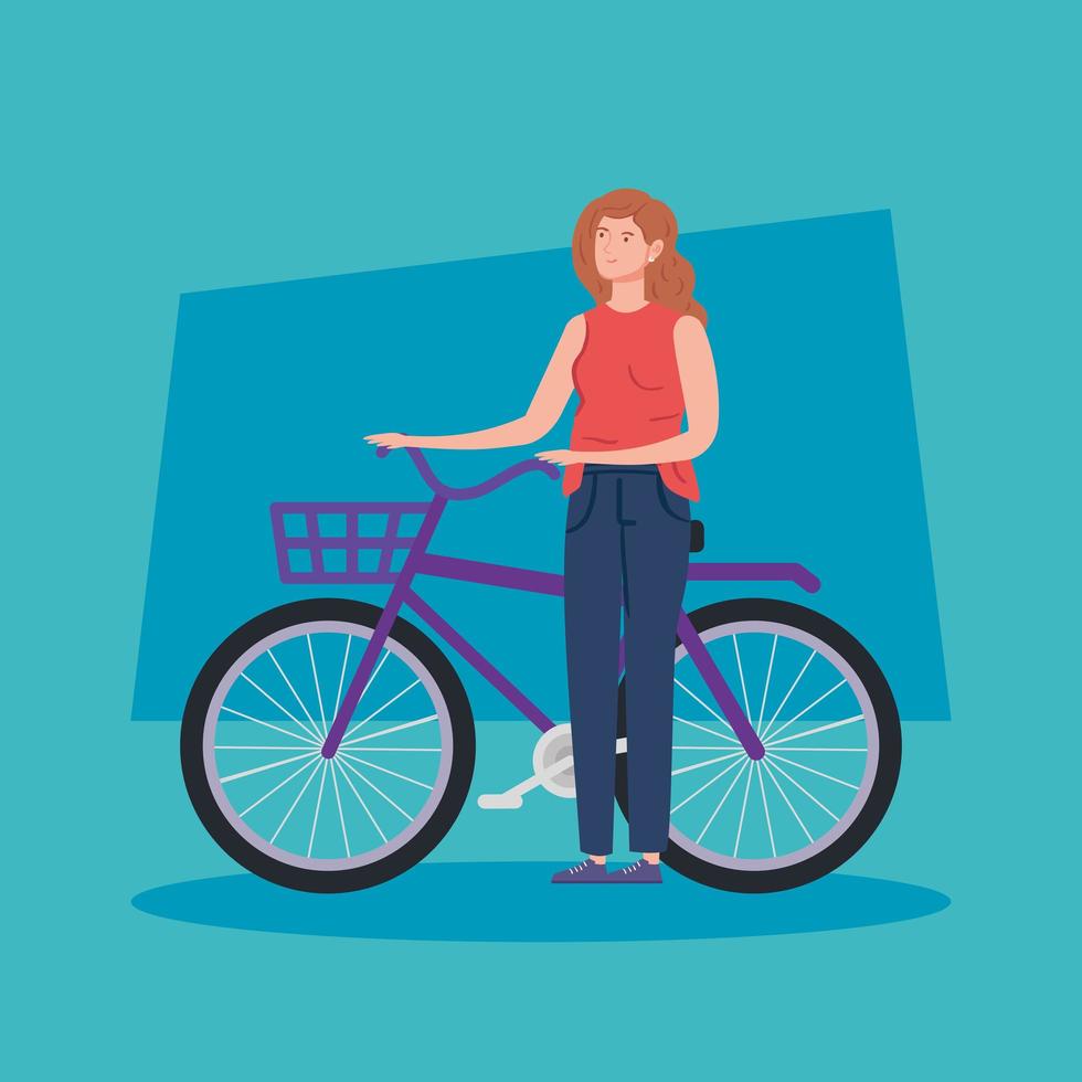 beautiful woman with bike avatar character vector